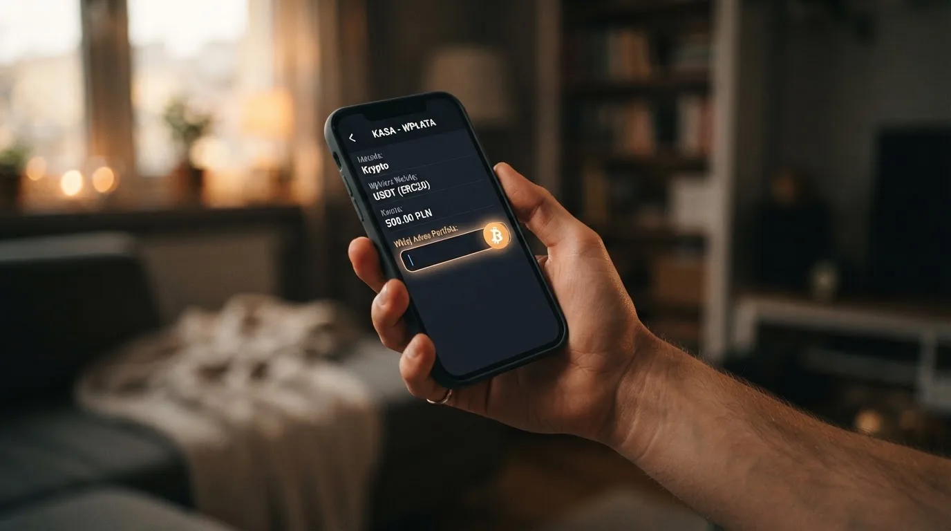 Zbliżenie na formularz wpłaty w kasynie online z polem na adres portfela kryptowalutowego BNB Smart Chain.