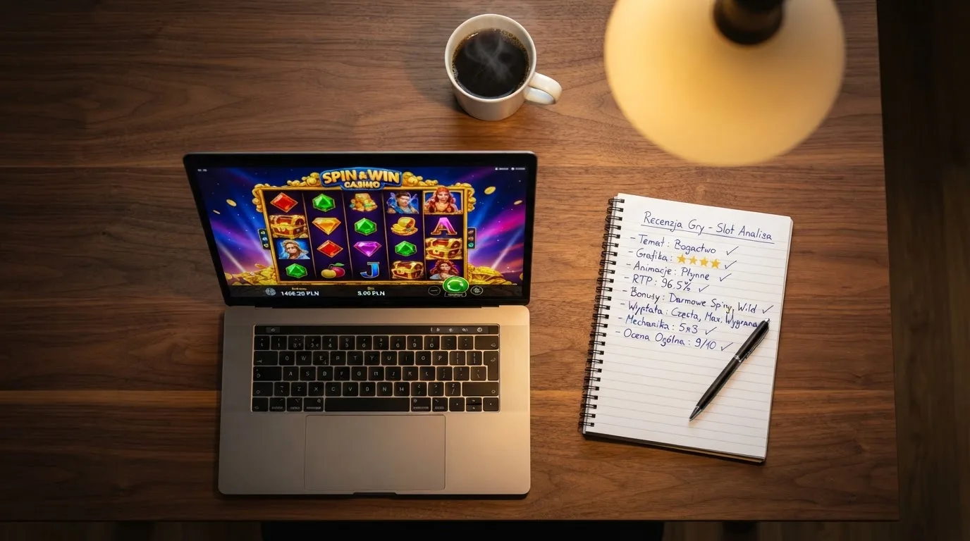 Ekran laptopa z tabelą porównawczą kilku serwisów kasynowych, bez widocznych logotypów marek